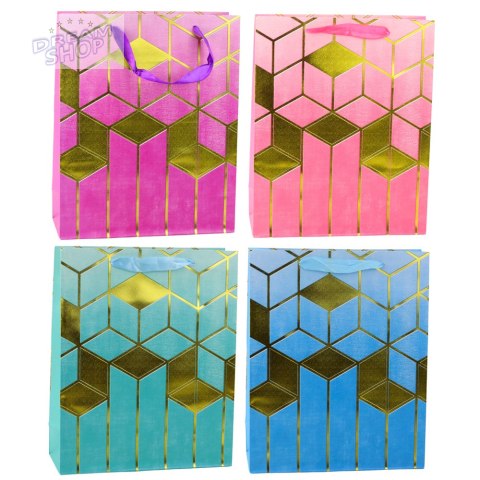 Torba Prezentowa Papierowa Wzory Geometryczne Złote 32 x 26 x 12 cm