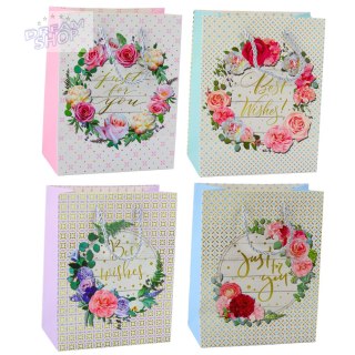 Torba Prezentowa Wzory Kwiaty Best Wishes 23 x 18 x 10,5 cm