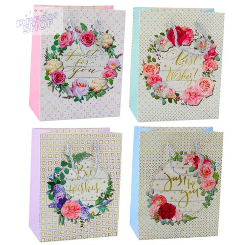 Torba Prezentowa Wzory Kwiaty Best Wishes 23 x 18 x 10,5 cm