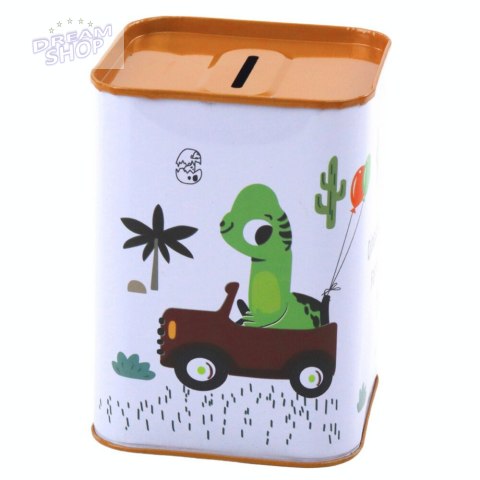 Skarbonka Dinozaur W Samochodzie Nauka Oszczędzania Metalowa Biała 11x8cm Skarbonka Dinozaur W Samochodzie Nauka Oszczędzania Metalowa Biała 11x8cm