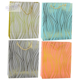 Torba Prezentowa Papierowa Linie Faliste Złote 32 x 26 x 12 cm