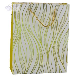 Torba Prezentowa Papierowa Linie Faliste Złote 32 x 26 x 12 cm
