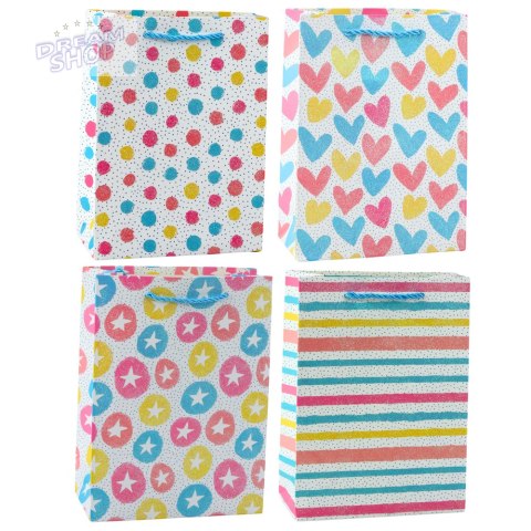 Torba Prezentowa Serca Gwiazdki Kropki Paski Kolorowe 23 x 18 x 10,5 cm Torba Prezentowa Serca Gwiazdki Kropki Paski Kolorowe 23 x 18 x 10,5 cm