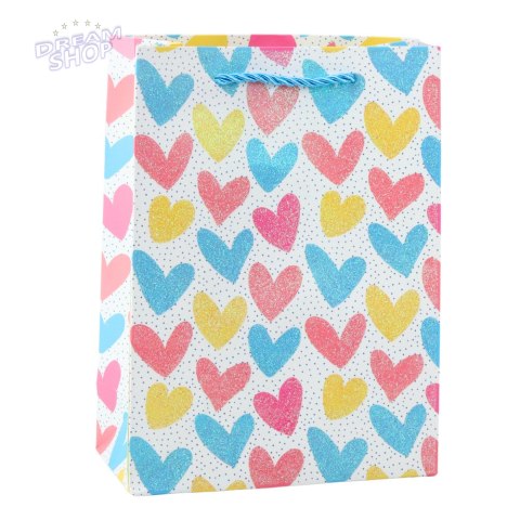 Torba Prezentowa Serca Gwiazdki Kropki Paski Kolorowe 23 x 18 x 10,5 cm Torba Prezentowa Serca Gwiazdki Kropki Paski Kolorowe 23 x 18 x 10,5 cm