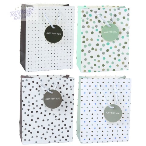 Torba Prezentowa Z Kropkami Napis Just For You 23 x 18 x 10,5 cm Torba Prezentowa Z Kropkami Napis Just For You 23 x 18 x 10,5 cm