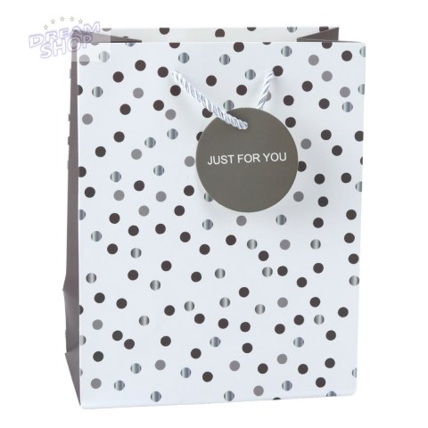 Torba Prezentowa Z Kropkami Napis Just For You 23 x 18 x 10,5 cm Torba Prezentowa Z Kropkami Napis Just For You 23 x 18 x 10,5 cm
