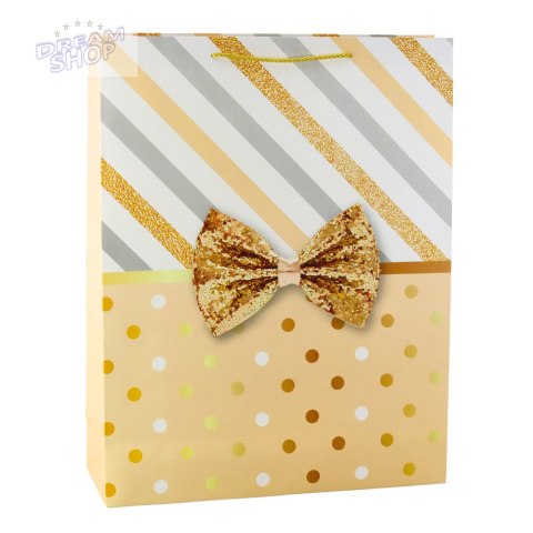 Duża Torba Prezentowa Z Kokardą Złote Zdobienia 55 x 43 x 15cm