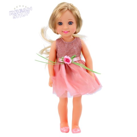 Lalka W Sukience z Kokardką Długie Włosy Różowa Grzebień 38cm Lalka W Sukience z Kokardką Długie Włosy Różowa Grzebień 38cm