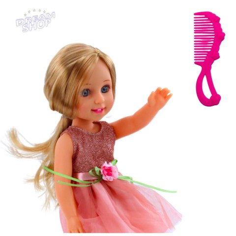 Lalka W Sukience z Kokardką Długie Włosy Różowa Grzebień 38cm Lalka W Sukience z Kokardką Długie Włosy Różowa Grzebień 38cm