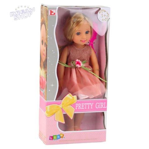 Lalka W Sukience z Kokardką Długie Włosy Różowa Grzebień 38cm Lalka W Sukience z Kokardką Długie Włosy Różowa Grzebień 38cm