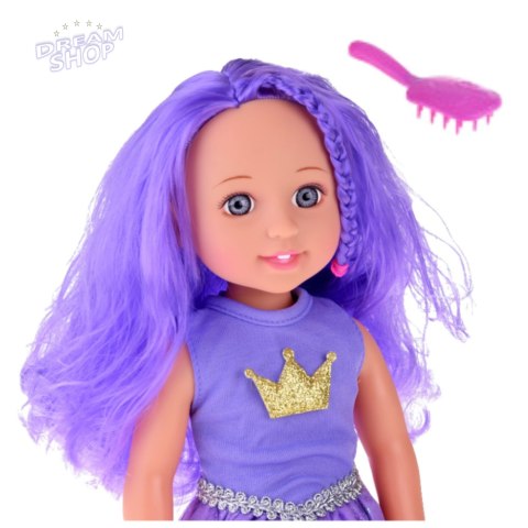 Lalka W Sukience z Koroną Długie Włosy Fioletowa Szczotka 38cm Lalka W Sukience z Koroną Długie Włosy Fioletowa Szczotka 38cm