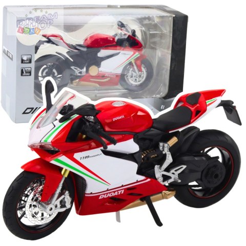 Motocykl Sportowy Metalowy Czerwono Biały Światła Dźwięki 1:12 Motocykl Sportowy Metalowy Czerwono Biały Światła Dźwięki 1:12