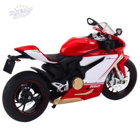 Motocykl Sportowy Metalowy Czerwono Biały Światła Dźwięki 1:12 Motocykl Sportowy Metalowy Czerwono Biały Światła Dźwięki 1:12