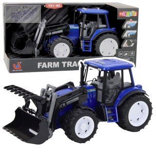 Traktor Farmerski Z Ruchomą Łyżką Światła Dźwięki Niebieski 1:18