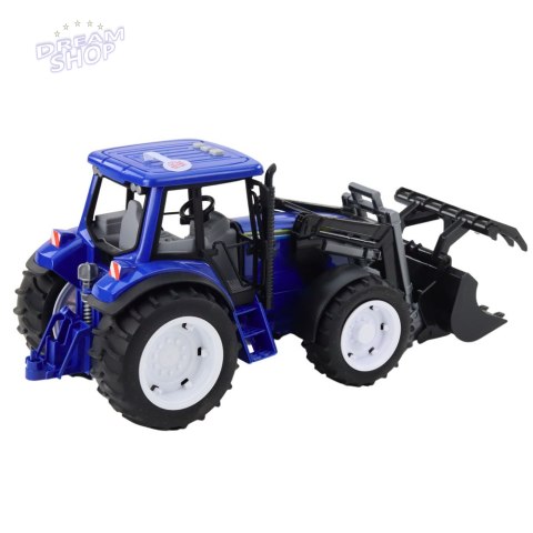 Traktor Farmerski Z Ruchomą Łyżką Światła Dźwięki Niebieski 1:18
