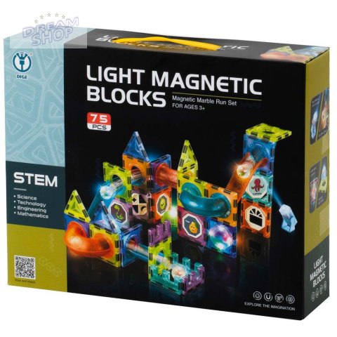 Klocki magnetyczne marble tor kulkowy świecący 75el