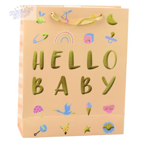 Torba Prezentowa Dla Dziecka Hello Baby Brzoskwiniowa 32 x 26 x 10cm