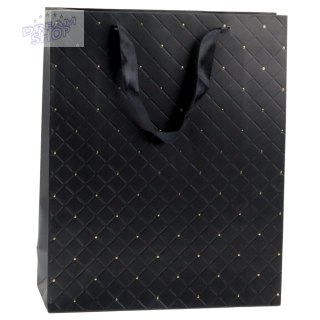 Torba Prezentowa Papierowa Elegancka Złote Kropki Czarna 32 x 26 x 10cm