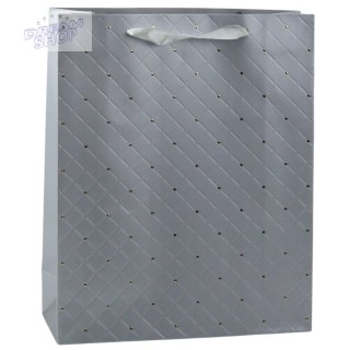 Torba Prezentowa Papierowa Szara Elegancka Złote Kropki 32 x 26 x 10cm