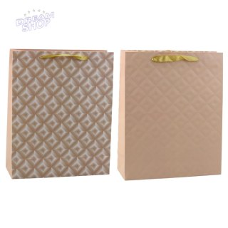 Torba Prezentowa Z Tłoczeniem Jasno Beżowa 32 x 26 x 10cm