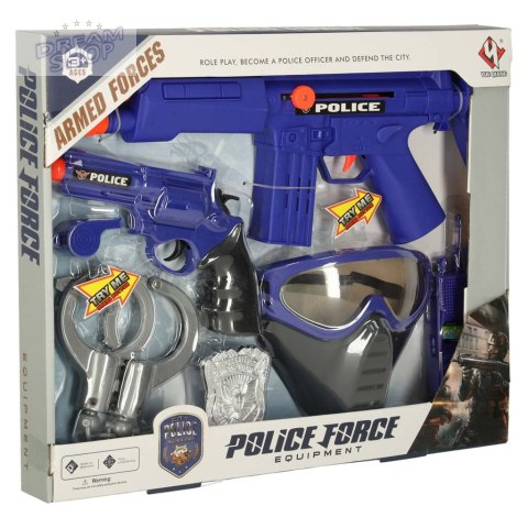 Zestaw policyjny małego policjanta pistolet karabin maska kajdanki akcesoria policyjne Zestaw policyjny małego policjanta pistolet karabin maska kajdanki akcesoria policyjne