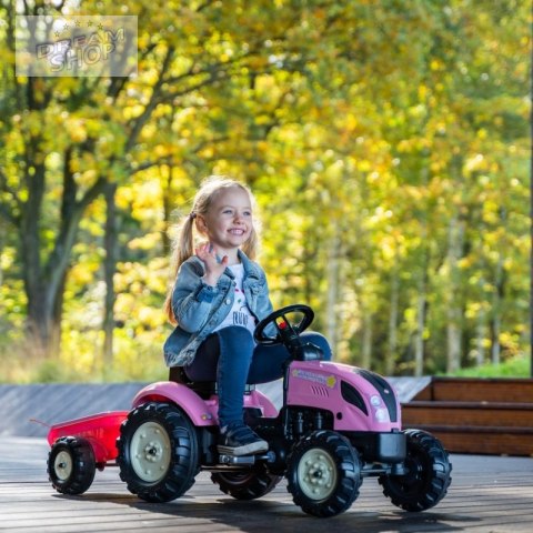 FALK Traktor Country Star Różowy na Pedały + Przyczepka i Klakson od 2 Lat.