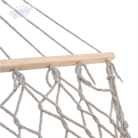 Hamak ogrodowy boho siatka frędzle leżak wiszący makrama 200cm szary Hamak ogrodowy boho siatka frędzle leżak wiszący makrama 200cm szary