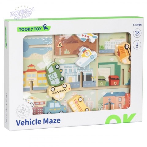 TOOKY TOY Labirynt Drewniany Pojazdy Układanka TOOKY TOY Labirynt Drewniany Pojazdy Układanka