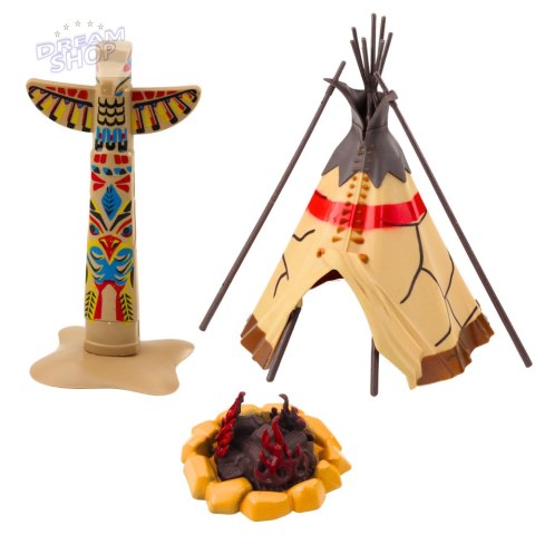 Zestaw Indiański Figurki Wioska Indianie Namiot Tipi KajakTotem Zestaw Indiański Figurki Wioska Indianie Namiot Tipi KajakTotem