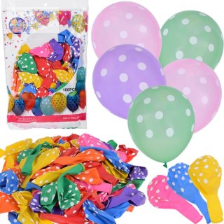 Kolorowe Balony w białe kropki zestaw 100 sztuk ZA5568