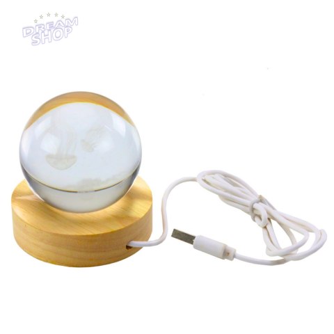 Świecąca Kryształowa Kula 3D Meduza Lampka Drewniana Podstawka Świecąca Kryształowa Kula 3D Meduza Lampka Drewniana Podstawka