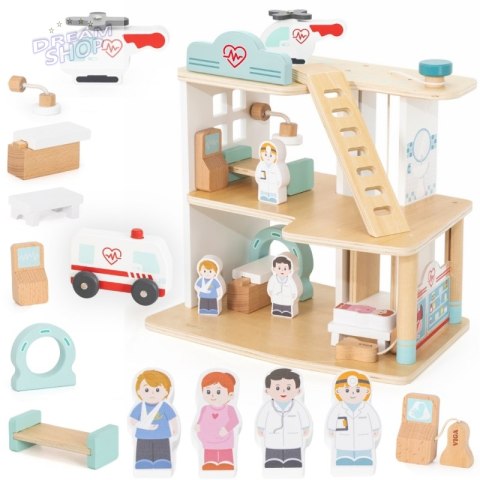 VIGA Drewniany Szpital Z Karetką Winda Zestaw 15 el VIGA Drewniany Szpital Z Karetką Winda Zestaw 15 el