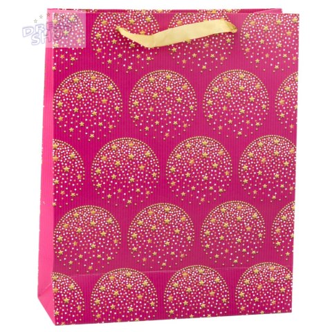 Torba Prezentowa Elegancka Złote Gwiazdki Różowa 32 x 26 x 10 cm