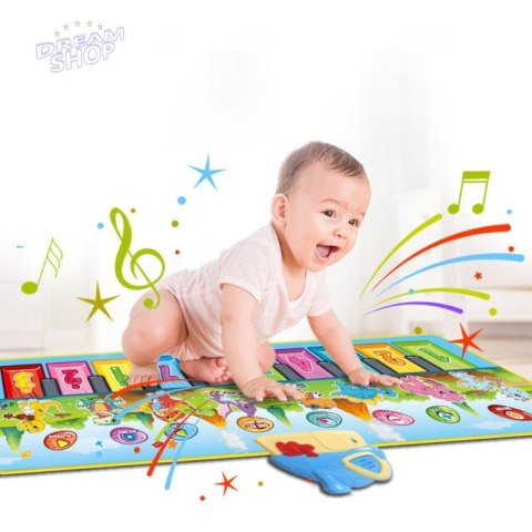 WOOPIE Mata Muzyczna XXL Dinusie 2w1 Pianinko 8 Melodii 110cm WOOPIE Mata Muzyczna XXL Dinusie 2w1 Pianinko 8 Melodii 110cm