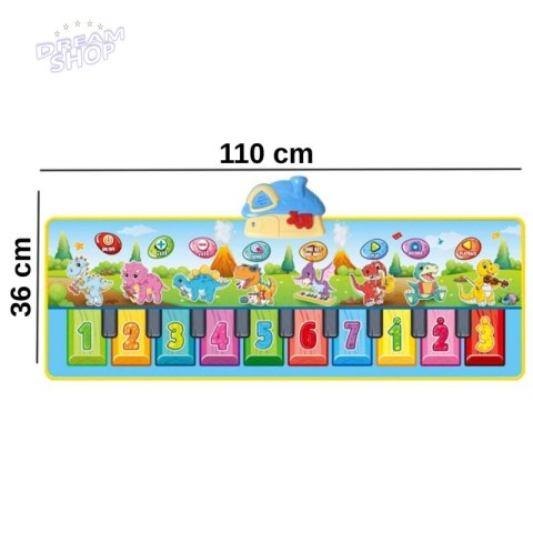 WOOPIE Mata Muzyczna XXL Dinusie 2w1 Pianinko 8 Melodii 110cm WOOPIE Mata Muzyczna XXL Dinusie 2w1 Pianinko 8 Melodii 110cm