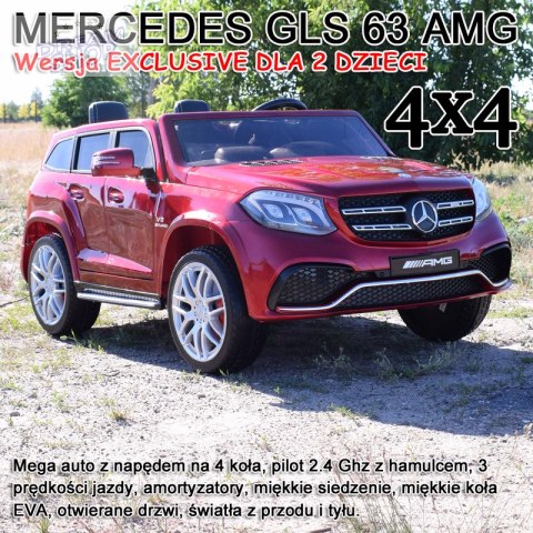 MERCEDES GLS 63, 4 SILNIKI, 2X12 V, MIĘKKIE KOŁA, MIĘKKIE SIEDZENIE DLA 2 DZIECI/HL228