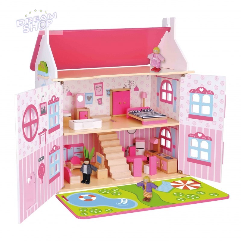 TOOKY TOY Dwupiętrowy Drewniany Domek Dla Lalek TOOKY TOY Dwupiętrowy Drewniany Domek Dla Lalek