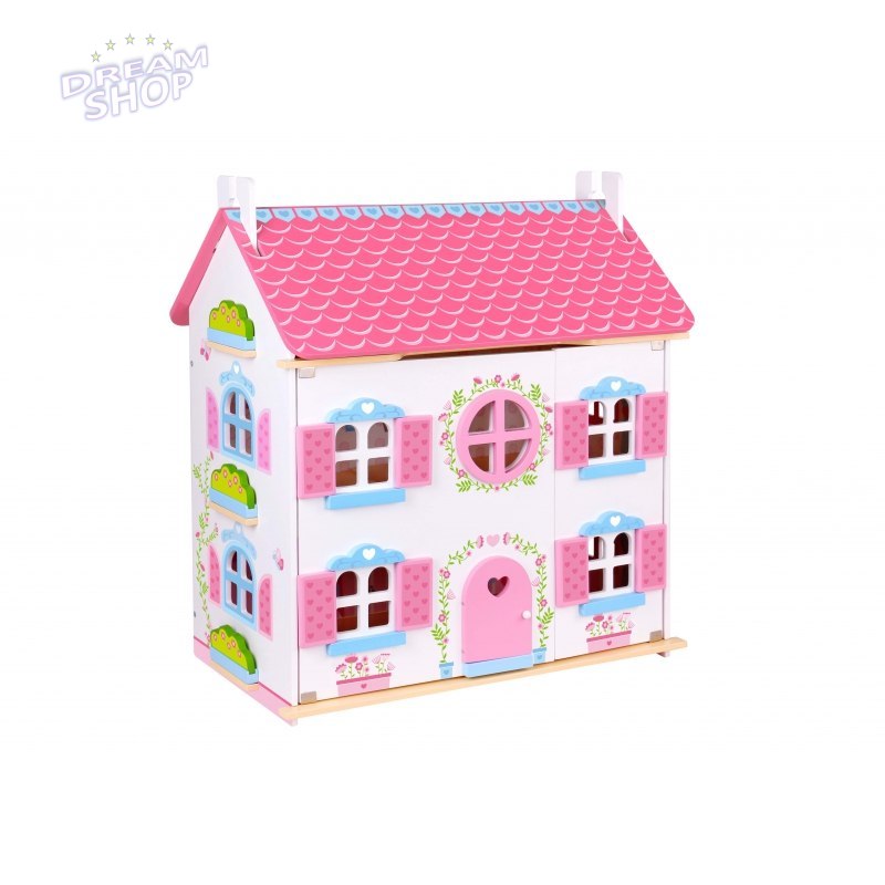 TOOKY TOY Dwupiętrowy Drewniany Domek Dla Lalek TOOKY TOY Dwupiętrowy Drewniany Domek Dla Lalek