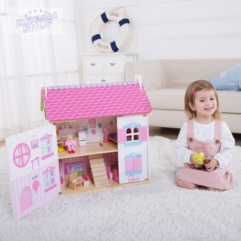 TOOKY TOY Dwupiętrowy Drewniany Domek Dla Lalek TOOKY TOY Dwupiętrowy Drewniany Domek Dla Lalek
