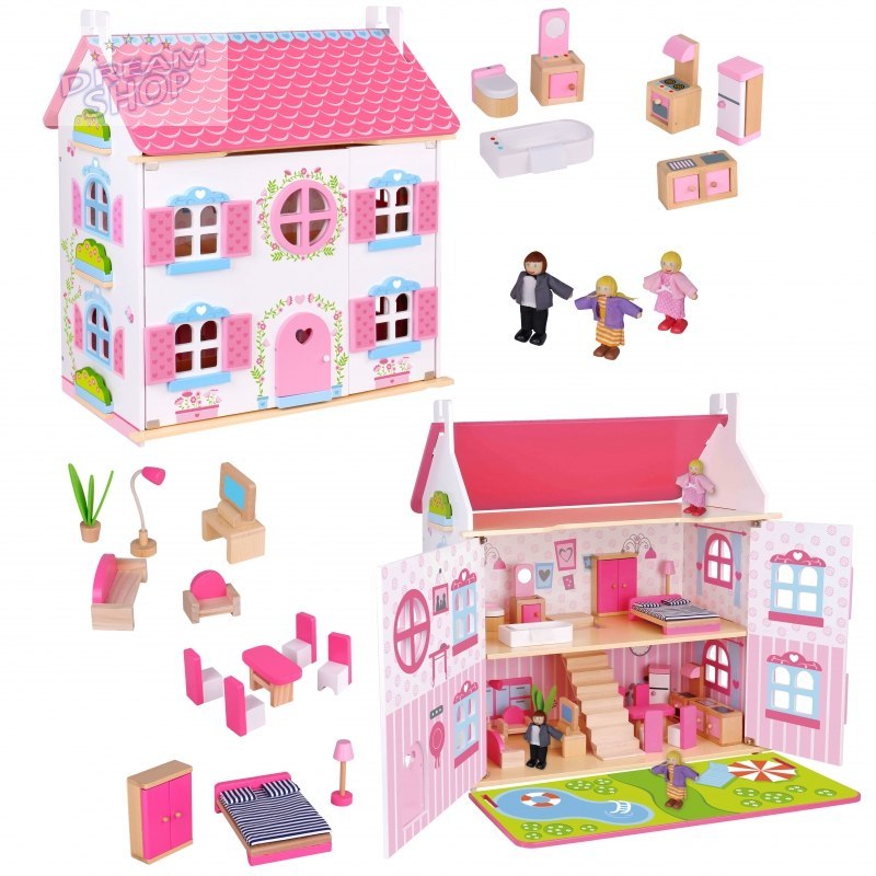 TOOKY TOY Dwupiętrowy Drewniany Domek Dla Lalek TOOKY TOY Dwupiętrowy Drewniany Domek Dla Lalek