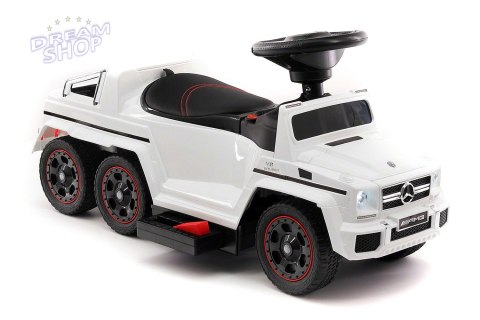 JEŹDZIK NA AKUMULATOR, PCHACZ, ODPYCHACZ MERCEDES G 63 AMG 6X6, MIĘKKIE KOŁA, DASZEK , STEROWANIE RĄCZKĄ /1838 LONG