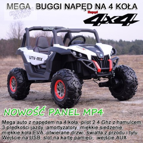 MEGA AUTO BUGGI 4X4 , PANEL MP4, MIĘKKIE KOŁA EVA, MIĘKKIE SIEDZENIE FULL OPCJA 2X 12V/XMX603