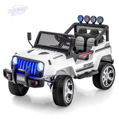 MEGA JEEP SUNSHINE, NAPĘD 4X4, 2X12V ,WOLNY START/ MIĘKKIE KOŁA, BLUETOOTH, RADIO EXCLUSIVE/2388 MEGA JEEP SUNSHINE, NAPĘD 4X4, 2X12V ,WOLNY START/ MIĘKKIE KOŁA, BLUETOOTH, RADIO EXCLUSIVE/2388