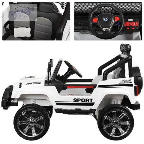 MEGA JEEP SUNSHINE, NAPĘD 4X4, 2X12V ,WOLNY START/ MIĘKKIE KOŁA, BLUETOOTH, RADIO EXCLUSIVE/2388 MEGA JEEP SUNSHINE, NAPĘD 4X4, 2X12V ,WOLNY START/ MIĘKKIE KOŁA, BLUETOOTH, RADIO EXCLUSIVE/2388