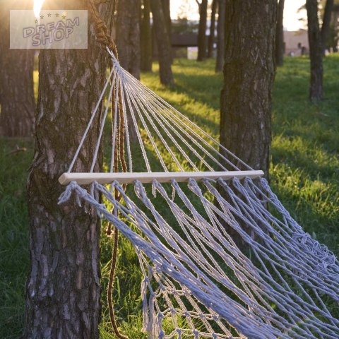 Hamak ogrodowy boho siatka frędzle leżak wiszący makrama 200cm szary Hamak ogrodowy boho siatka frędzle leżak wiszący makrama 200cm szary