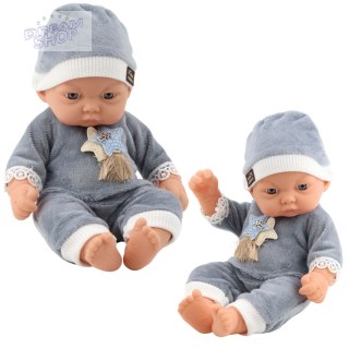 Lalka Bobas W Szarej Piżamce z Gwiazdkami Czapeczka
