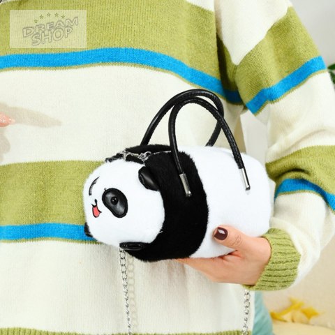 Pluszowa Torba Panda Uchwyty Metalowy Łańcuszek Czarno Biała 20cm Pluszowa Torba Panda Uchwyty Metalowy Łańcuszek Czarno Biała 20cm