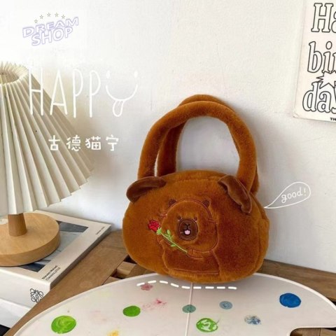 Torba Pluszowa Z Kapibarą Z Różą Brązowy 20cm Torba Pluszowa Z Kapibarą Z Różą Brązowy 20cm