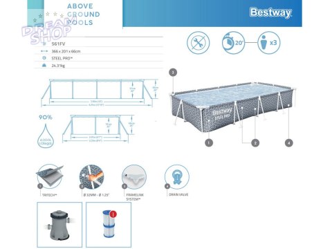 Bestway Basen STELAŻOWY 366x201x66cm 7w1 561FV Bestway Basen STELAŻOWY 366x201x66cm 7w1 561FV