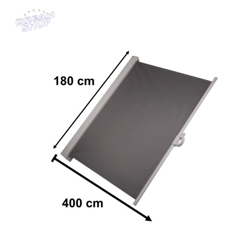 Markiza boczna tarasowa LUARO parawan zwijana 180 x 400 cm szara Markiza boczna tarasowa LUARO parawan zwijana 180 x 400 cm szara